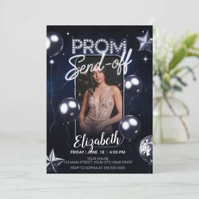 Elegant Prom Send Off Dark Blue Portrait Photo Invitation | Zazzle