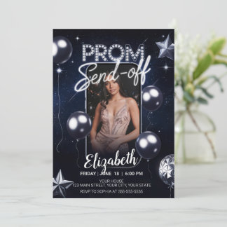 Elegant Prom Send Off Dark Blue Portrait Photo Invitation