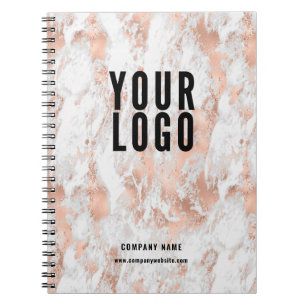 Elegant Promotional Rose Gold Marble Business Logo Notebook