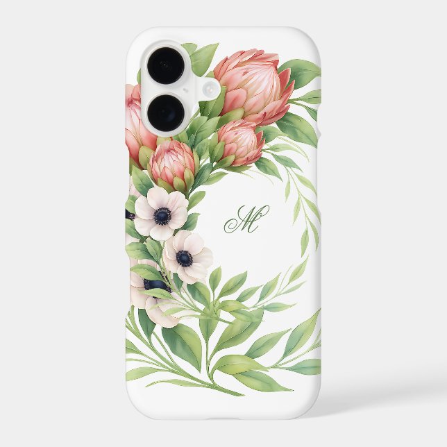 Elegant Protea & Anemone Floral Case with Monogram (Back)