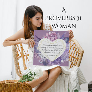 Elegant Proverbs 31 Woman Floral KJV Bible Quote Faux Canvas Print