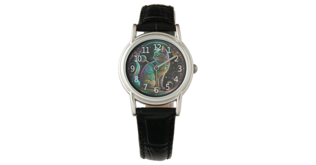 Elegant Psychedelic Cat Modern Artwork | Watch | Zazzle