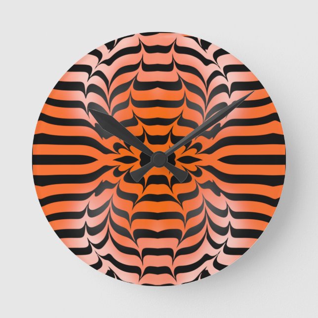 Elegant Psychedelic Orange Black Tiger Skin Print Round Clock (Front)