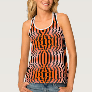 Elegant Psychedelic Orange Black Tiger Skin Print Tank Top