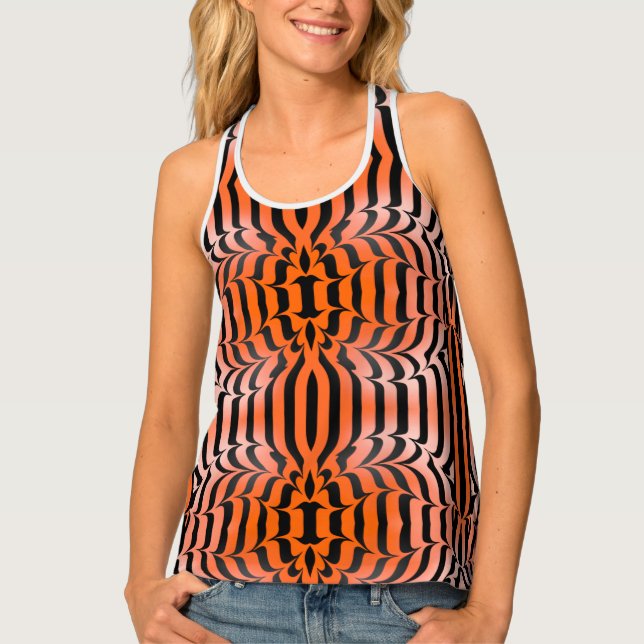 Elegant Psychedelic Orange Black Tiger Skin Print Tank Top (Front)