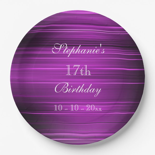 Elegant Psychedelic Purple 17th Birthday Paper Plates (Front)