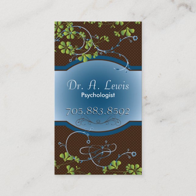 Elegant Psychologist Business Card - Brown Floral (Front)
