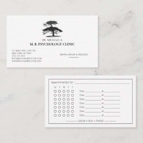 Elegant Psychologist Therapist Counseling Tree Log Appointment Card