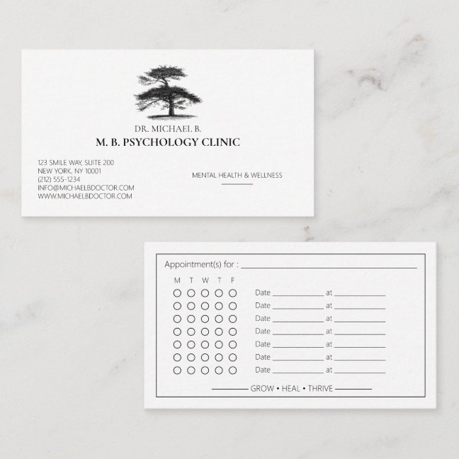 Elegant Psychologist Therapist Counseling Tree Log Appointment Card