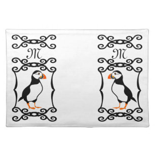 Elegant Puffin in a French Iron Frame Monogram Cloth Placemat