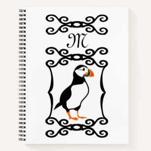 Elegant Puffin in a French Iron Frame Monogram Notebook