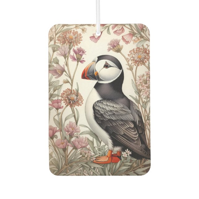 Elegant Puffin William Morris Inspired Floral Air Freshener (Front)