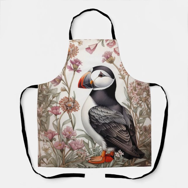 Elegant Puffin William Morris Inspired Floral Apron (Front)