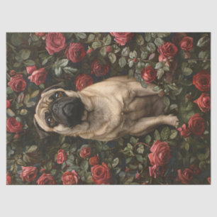 Elegant Pug Surrounded By Roses Decoupage Tissue Paper