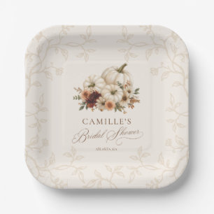 Elegant Pumpkin and Fall Floral Bridal Shower Paper Plates