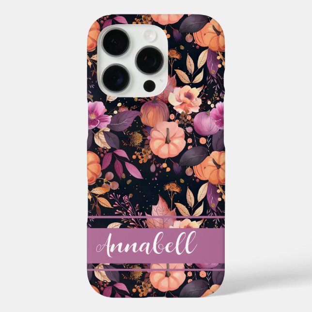 Elegant Pumpkin and flowers fall pattern Case-Mate iPhone Case (Back)