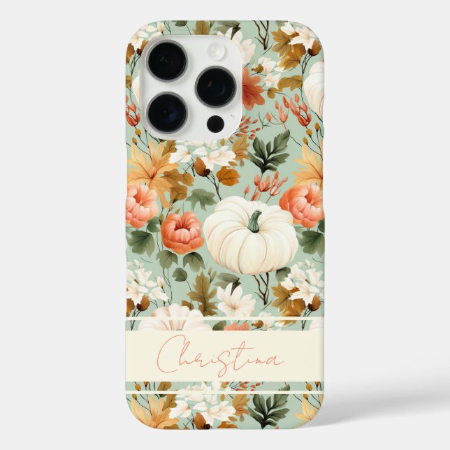 Elegant Pumpkin and flowers fall pattern Case-Mate iPhone Case (Back)