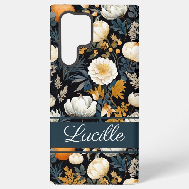 Elegant Pumpkin and flowers fall pattern Samsung Galaxy Case (Back)
