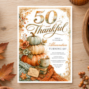 Elegant Pumpkin Autumn 50th Birthday Invitation
