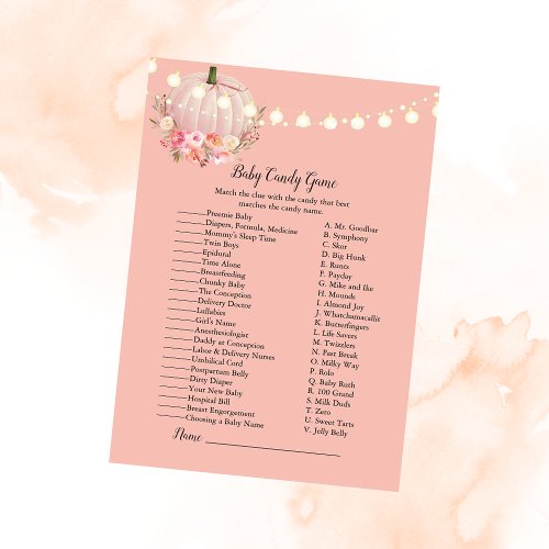 Elegant Pumpkin Baby Candy Game Baby Shower Game Invitation