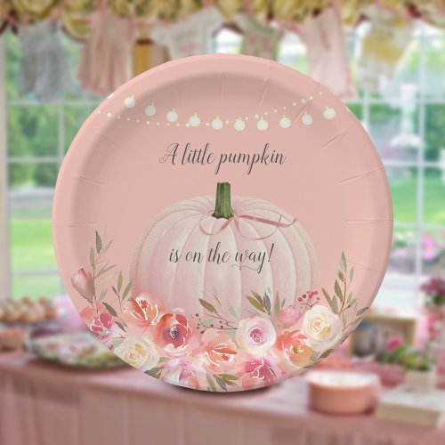 Elegant Pumpkin Baby Girl Shower Paper Plates