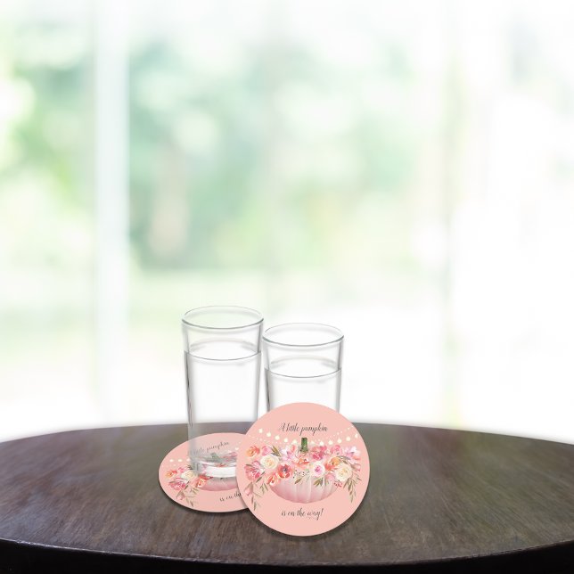 Elegant Pumpkin Baby Girl Shower Round Paper Coaster (Creator Uploaded)