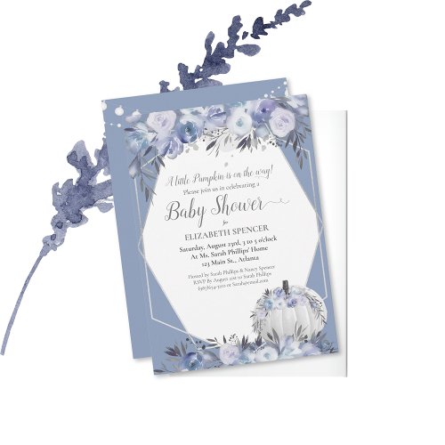 Elegant Pumpkin Baby Shower Dusty Blue Invitation