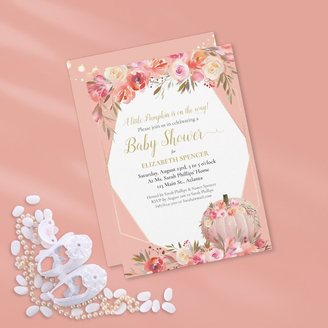 Elegant Pumpkin Baby Shower Rose Gold Invitation (Creator Uploaded)