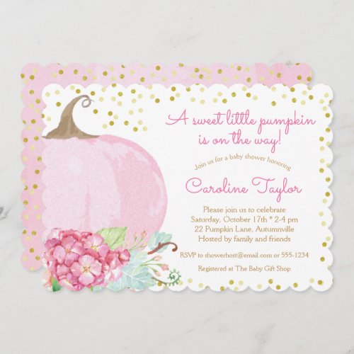 Elegant Pumpkin Baby Shower Watercolor Pink Gold Invitation