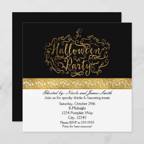 Elegant Pumpkin Black White  Gold Invitations