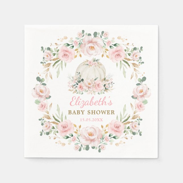 Elegant Pumpkin Blush Fall in Love with Baby Girl Napkins (Front)