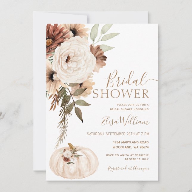Elegant Pumpkin Boho Bridal Shower Invitation (Front)
