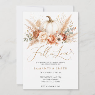 Elegant Pumpkin Boho Pampas Floral Bridal Shower Invitation