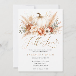 Elegant Pumpkin Boho Pampas Floral Bridal Shower Invitation