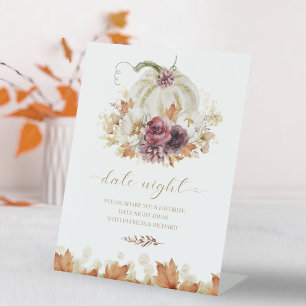 Elegant Pumpkin Bridal Shower Date Night Jar Pedestal Sign