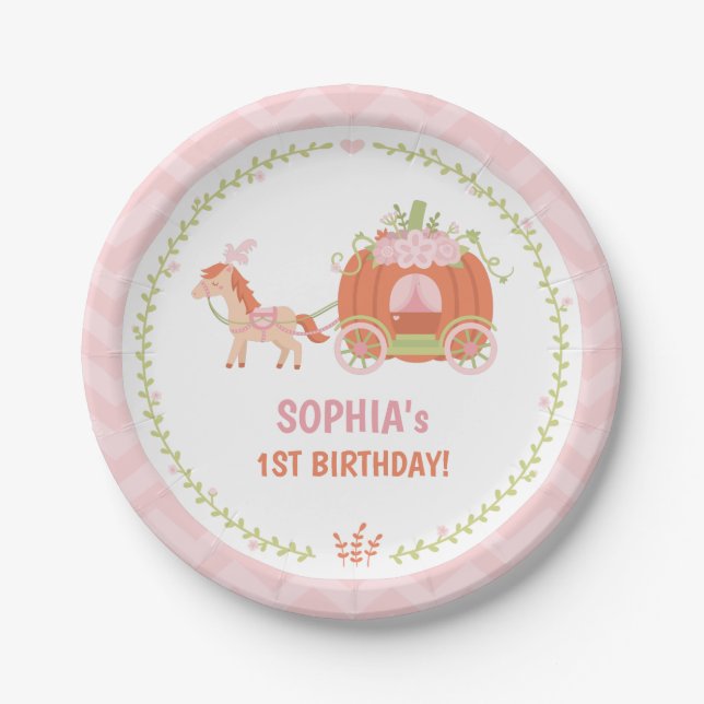 Elegant Pumpkin Carriage Birthday Party Plates (Front)