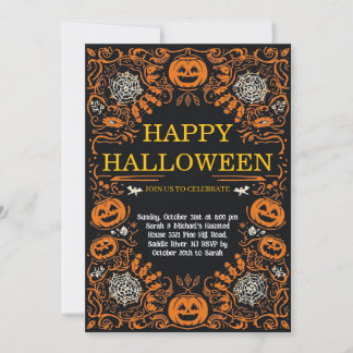Elegant Pumpkin & Cobweb Halloween Costume Party  Invitation