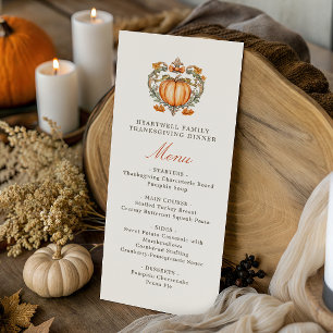 Elegant Pumpkin Crest Script Thanksgiving Dinner Menu