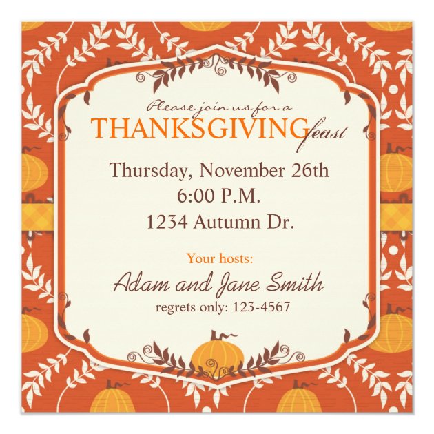 Elegant Pumpkin Damask Print For Thanksgiving Card
