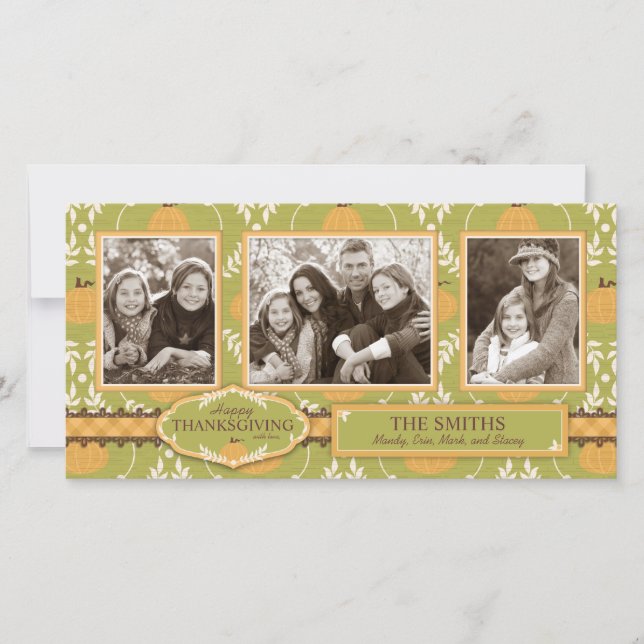 Elegant Pumpkin Damask Print for Thanksgiving Holiday Card (Front)