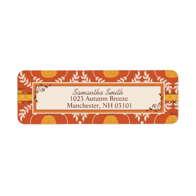 Elegant Pumpkin Damask Print for Thanksgiving Label (Front)