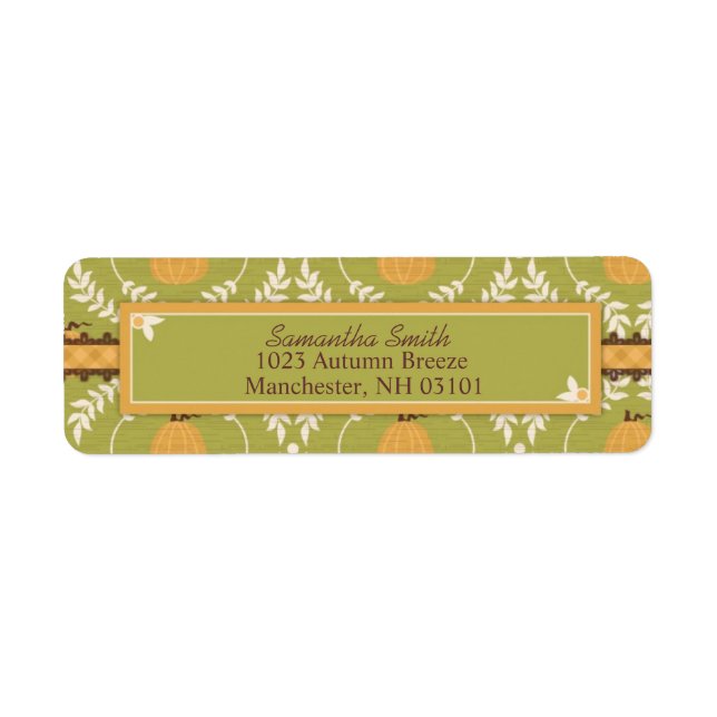 Elegant Pumpkin Damask Print for Thanksgiving Label (Front)