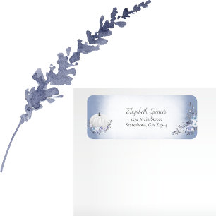 Elegant Pumpkin Dusty Blue Floral Return Address Label