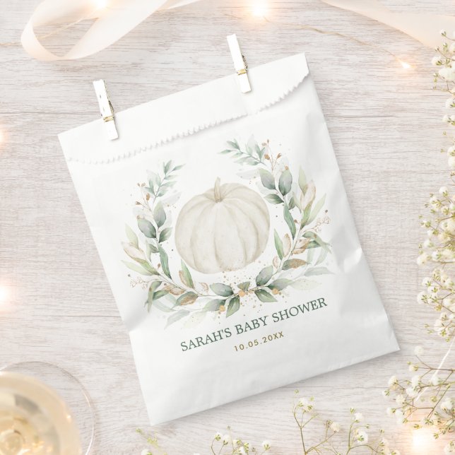 Elegant Pumpkin Eucalyptus Greenery Neutral Shower Favor Bag (Clipped)
