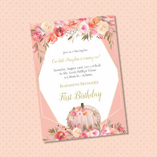Elegant Pumpkin First Birthday Rose Gold Invitation