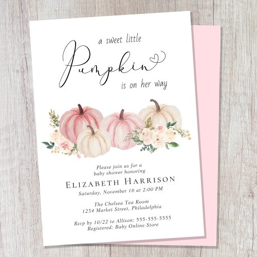 Elegant Pumpkin Floral Baby Girl Shower Invitation