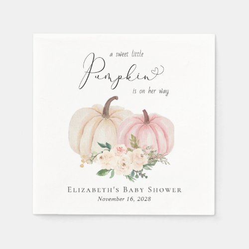Elegant Pumpkin Floral Baby Girl Shower Napkins