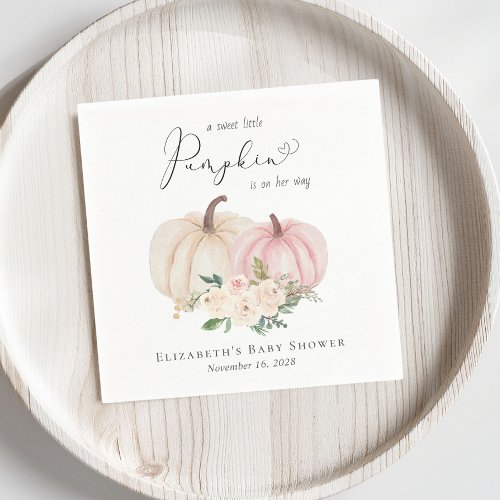 Elegant Pumpkin Floral Baby Girl Shower Napkins