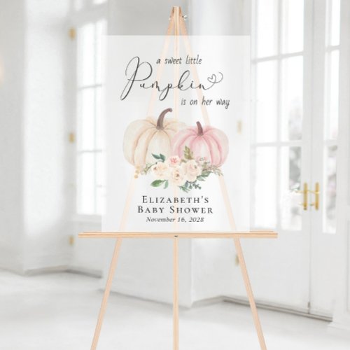Elegant Pumpkin Floral Baby Girl Shower Welcome Acrylic Sign