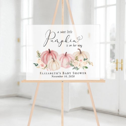Elegant Pumpkin Floral Baby Girl Shower Welcome Acrylic Sign
